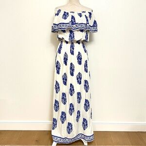 Kori America Off-Shoulder Blue and White Dress